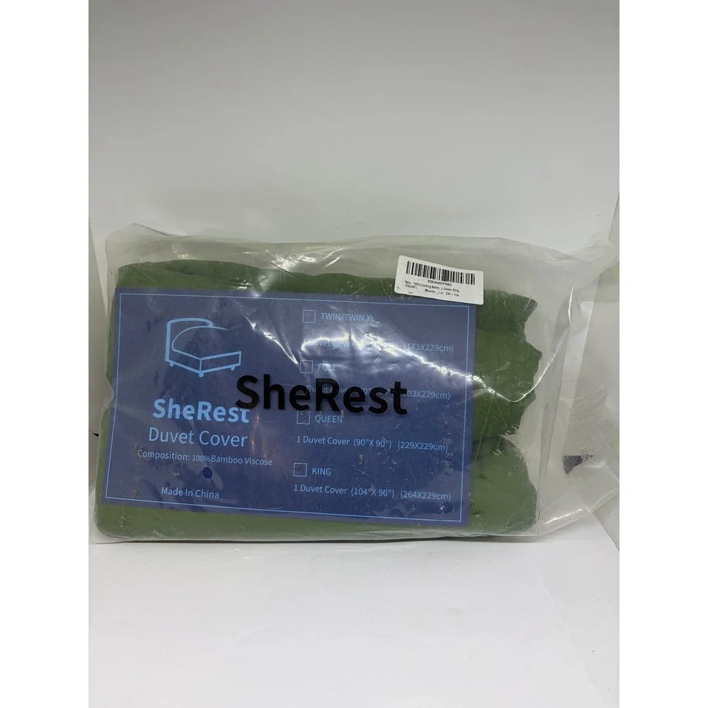 SheRest Duvet Cover King Green New Cooling 100% Bamboo Viscose Solid Bedding